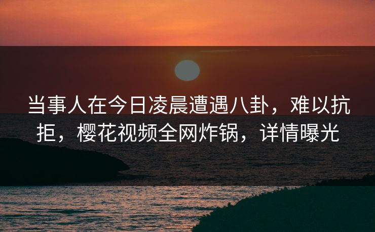 当事人在今日凌晨遭遇八卦，难以抗拒，樱花视频全网炸锅，详情曝光