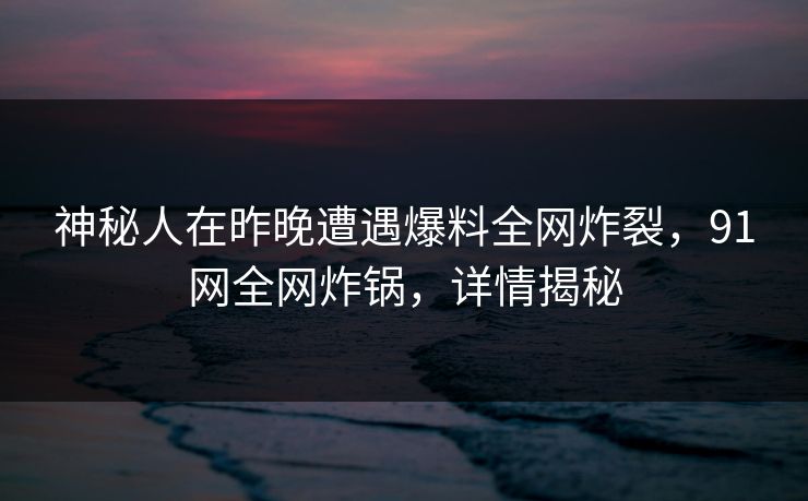 神秘人在昨晚遭遇爆料全网炸裂，91网全网炸锅，详情揭秘
