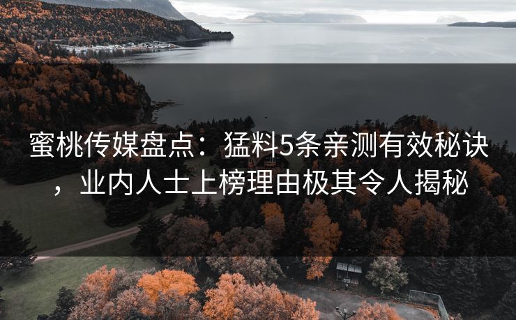 蜜桃传媒盘点：猛料5条亲测有效秘诀，业内人士上榜理由极其令人揭秘